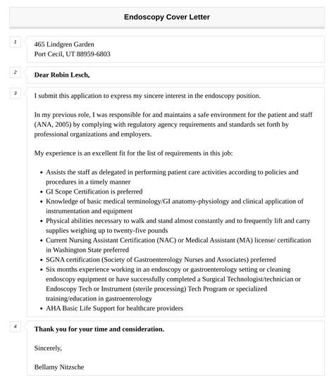 Endoscopy Cover Letter Velvet Jobs