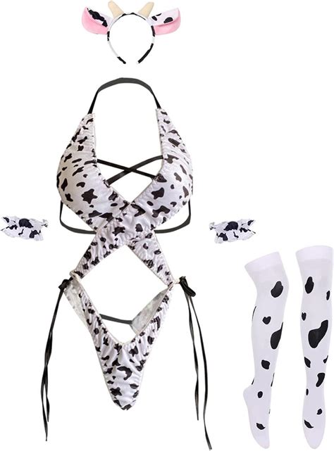 Amazon Unibaby Womens Anime Cow Cosplay Milk Leopard Costume Lolita Kawaii Bikini Bodysuit