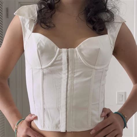 Danielle Guizio White Collared Bustier Corset Top Depop