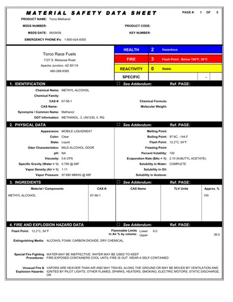 Download Methanol Safety Data Sheet Background - Best Information and ...