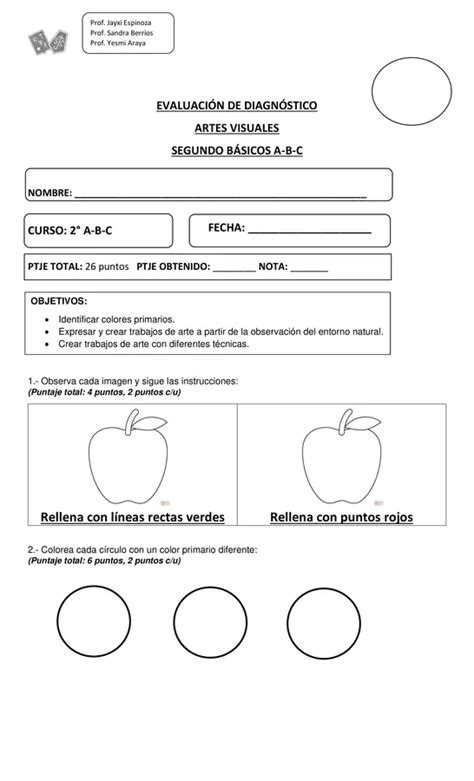 Prueba De Diagn Stico Artes Visuales B Sico Profe Social