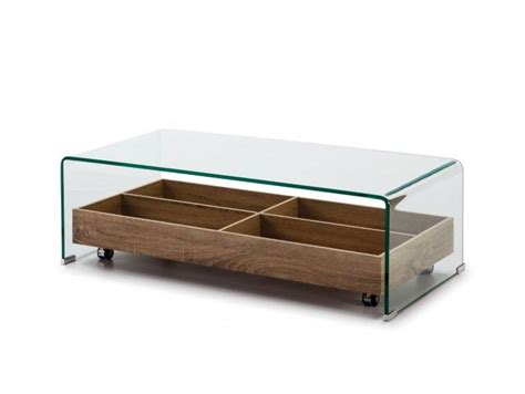 Mesa De Centro Rectangular Cristal Y Estante Con Ruedas Merkamueble