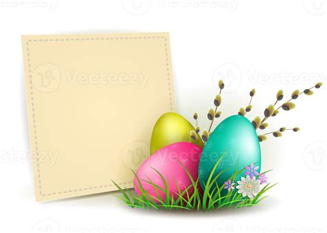 Illustration With Square Frame And Easter Eggs Design Element