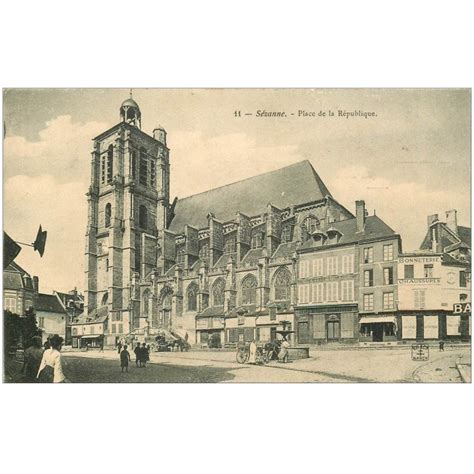 carte postale ancienne 51 SEZANNE Place République 1908 Bonneterie