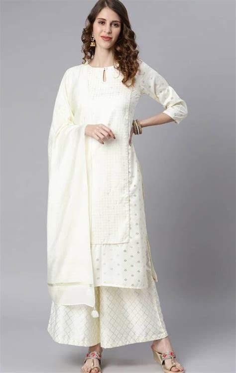 White Silver Ethnic Motifs Indian Wedding Dress Panelled Kurta With