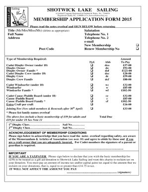 Fillable Online Shotwicksailing Org Membership Application Form