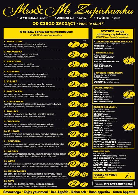 Menu At Mrs Mr Zapiekanka Restaurant Krak W