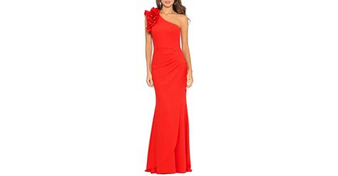 Xscape Ruffle One Shoulder Scuba Crepe Gown In Red Lyst