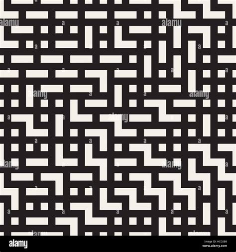 Irregular Maze Lines Vector Seamless Black And White Pattern Stock