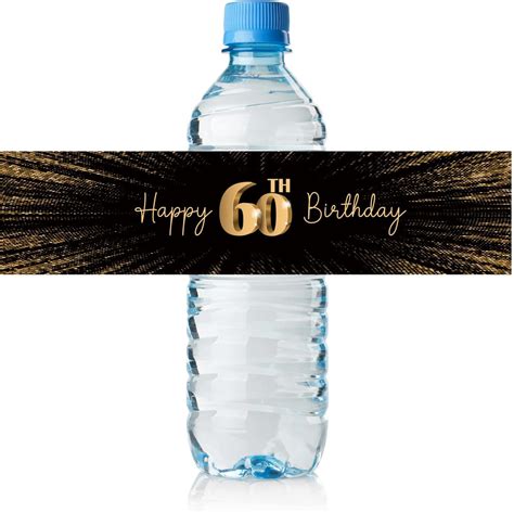 Black And Gold 60th Birthday Water Bottle Labels 60th Birthday Party Water Bottle