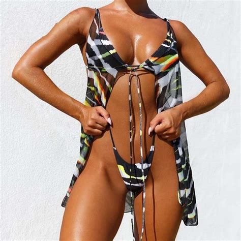 Maillot de bain trois pièces en fil sexy bikini couleur unie