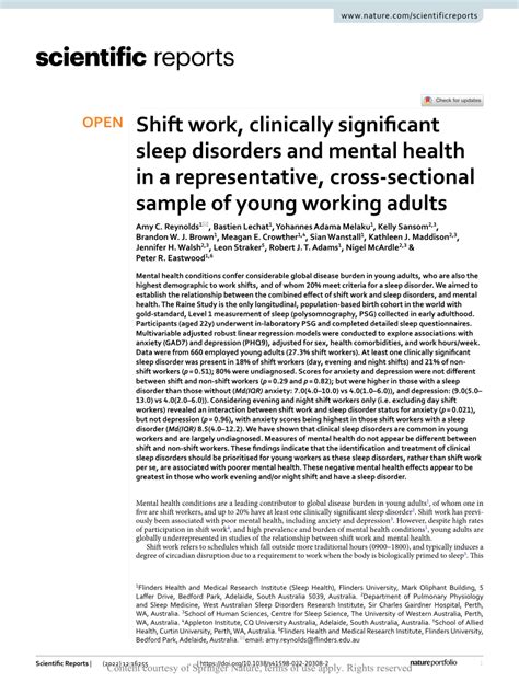 Pdf Shift Work Clinically Significant Sleep Disorders And Mental