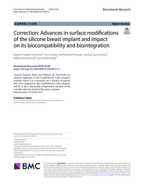 Pdf Correction Advances In Surface Modifications Of The Silicone Breast Implant And Impact On