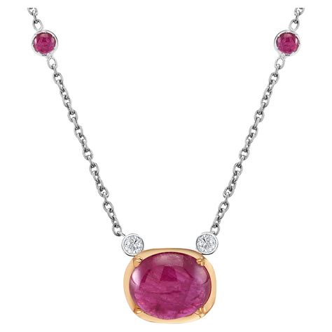 Cabochon Ruby And Diamond Drop Necklace For Sale At Stdibs