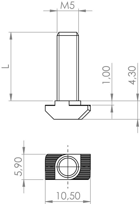 Parafuso Martelo T M5 p Perfil Estrutural em Alumínio Canal 6 V Slot