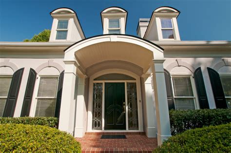 Two Column Arched Portico With Gable Roof Located In Marietta Ga