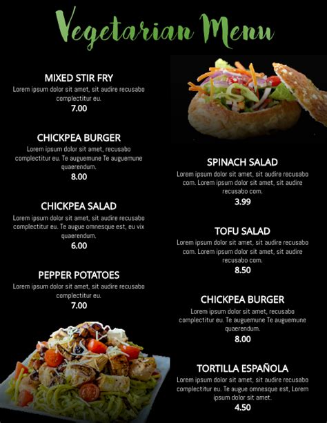 Vegan Vegetarian Healthy Food Restaurant Flyer Poster Menu Customizable