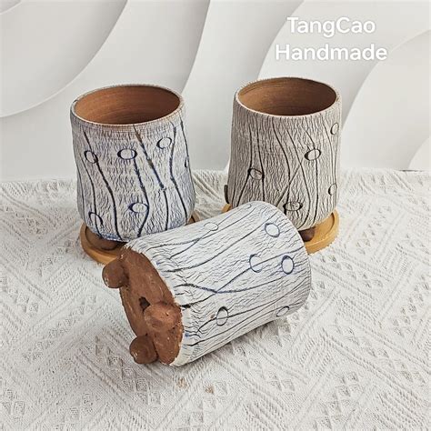 Tangcao Handmade Cylindrical Ceramic Flower Pot Desktop Potted Simple