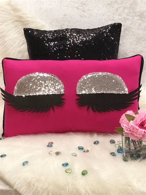 Hot Pink Eyelash Pillow Handmade Eyelashes Silver Sequin Etsy