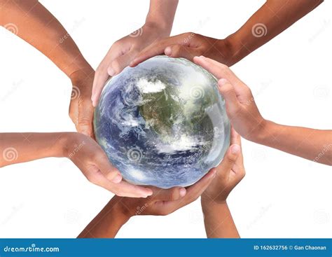 Conceptual Symbol Of Multiracial Human Hands Surrounding The Earth