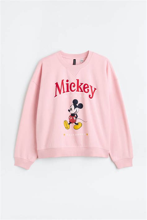 Handm Printed Sweatshirt Light Pink Mickey Mouse Ladies Handm Gb