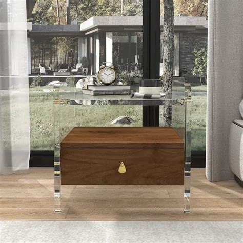 Modern Clear Acrylic Wood Nightstand with Storage & Shelf for Bedroom – Furnifure.com