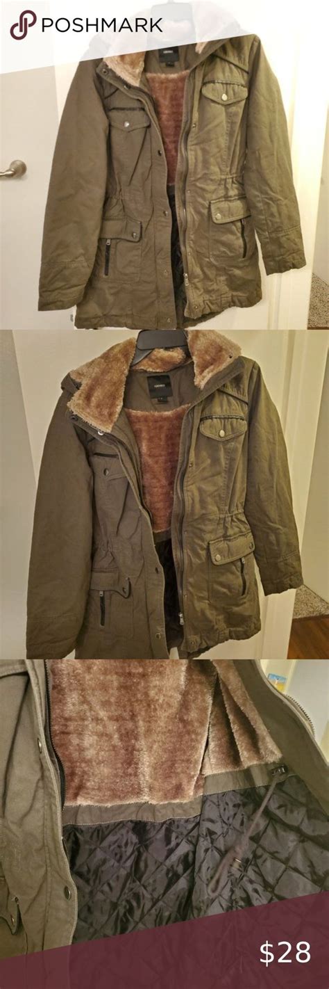 Forever Khaki Green Hooded Fur Utility Jacket Jackets Outfits