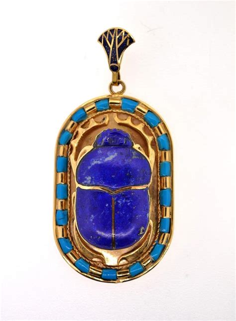 Vintage Egyptian Revival Scarab Lapis Lazuli Turquoise And 18 Karat