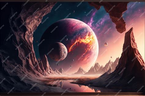 Fantástico Paisaje Espacial Con Planetas Y Constelaciones En Colores Brillantes Explosión