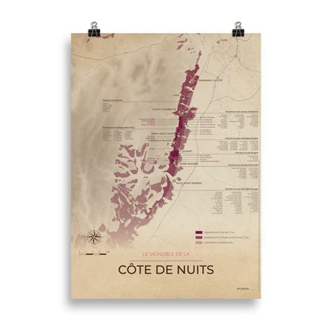 Map of wines and vineyards of the Côte de Nuits poster 50x70 Vintage ⋆ ...