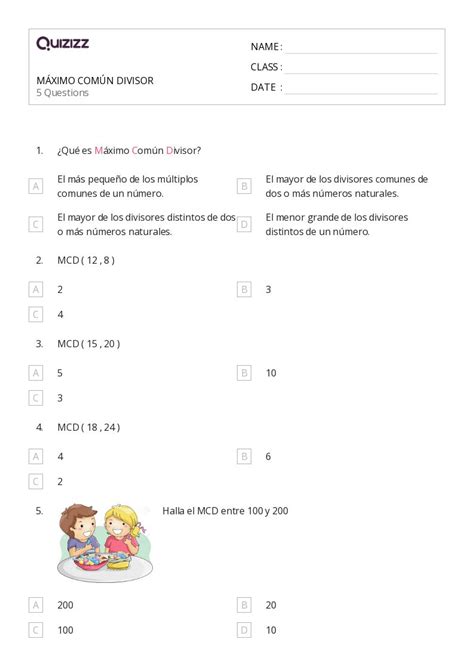 M Ximo N Divisor Hojas De Trabajo Para Grado En Quizizz