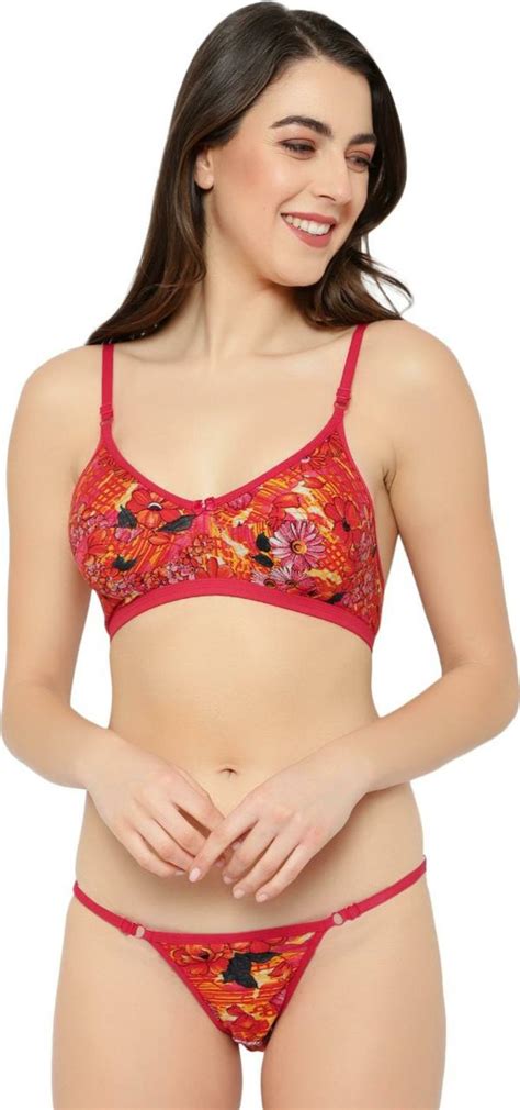 Tace Women Red Floral Cotton Silk Lingerie Set Jiomart