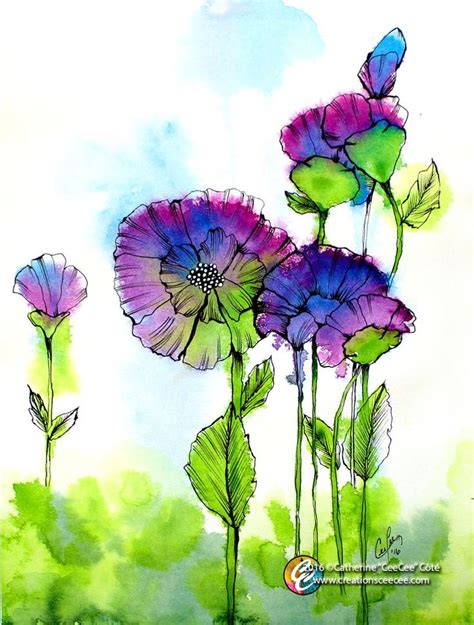 monday flowers Créations CeeCee Watercolor flowers paintings