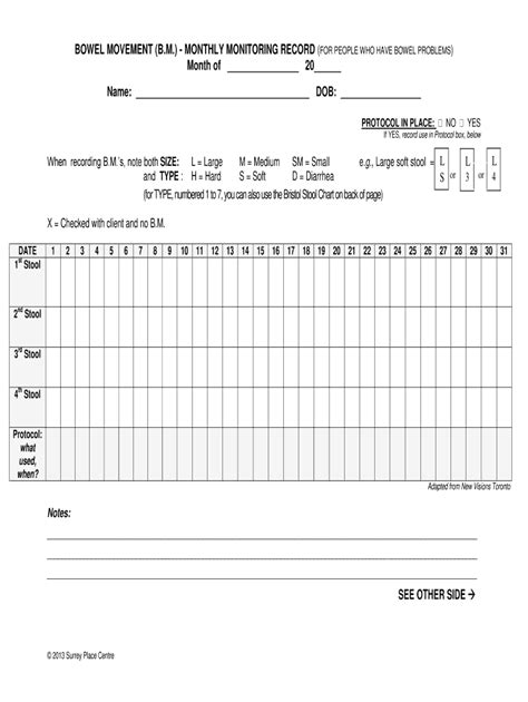 Free Printable Bowel Movement Record Chart