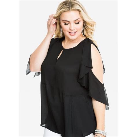 Ashley Stewart Flutter Sleeve Peekaboo Peplum Top €35 Via Polyvore