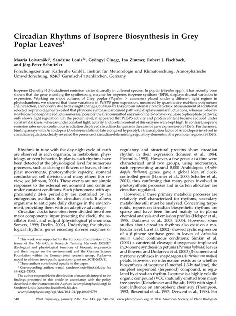 (PDF) Circadian Rhythms of Isoprene Biosynthesis in Grey Poplar Leaves