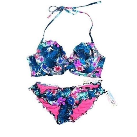 Sundazed Swim Nwt 36c Bikini Top Xs Bottoms Sundazed Nixie Bra Swimsuit Set Mermaid Ruffle