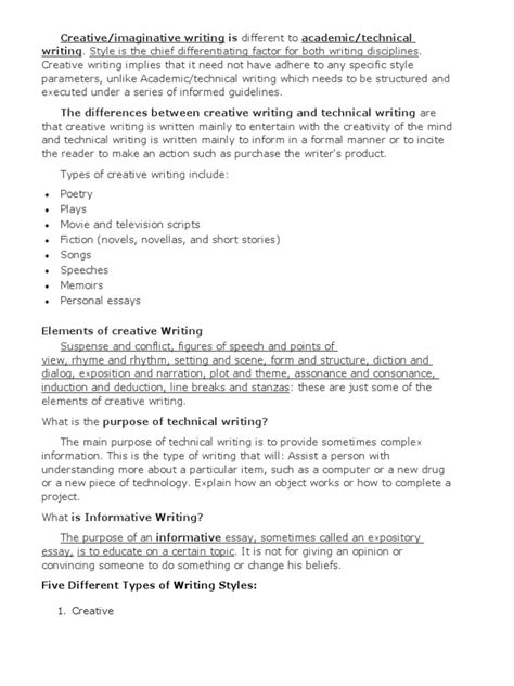 Creative vs technical writing styles | PDF | Poetry | Essays