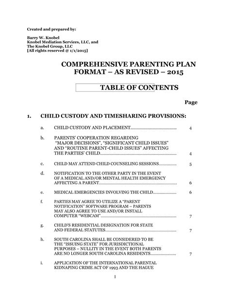 Free Printable Parenting Plan Templates Pdf Excel