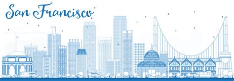 Outline San Francisco Skyline with Blue Buildings. 10795377 Vector Art ...