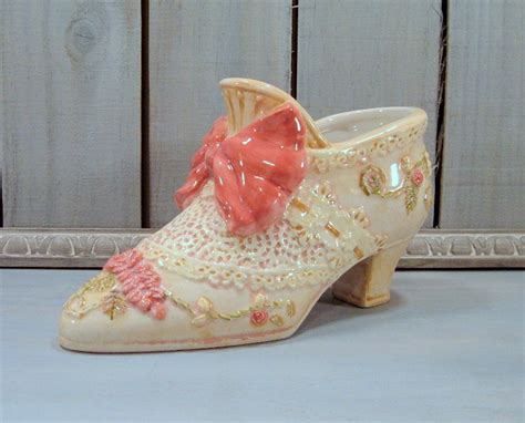 Victorian Shoe Decor Vintage Pretty Pink Shoe Planter Etsy