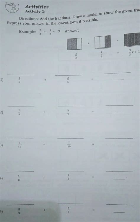 Direction Add The Fractions Draw A Model To Show The Given Fraction