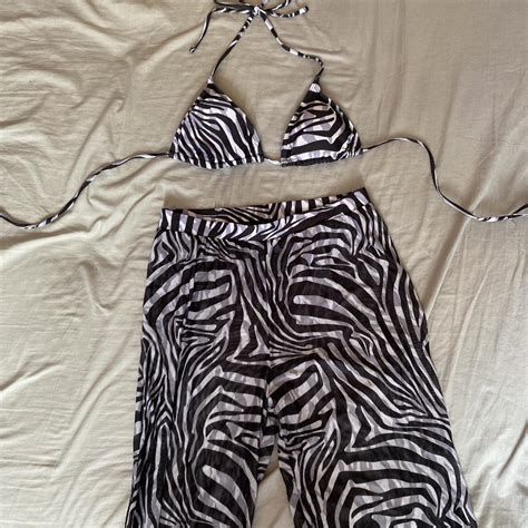 Zebra Print Bikini Top And Mesh Bottoms As Ive Depop