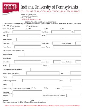 Fillable Online Cooperating Teacher S Honorarium Form Fax Email Print