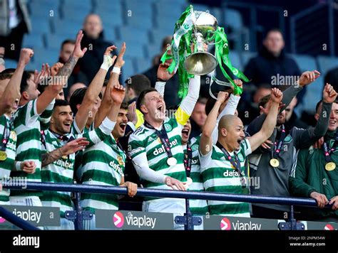 Celtic S Callum McGregor Lifts The Viaplay Sports Cup Trophy As His