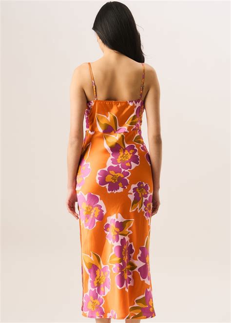 Gini London Orange Floral Print Cowl Neck Slip Midi Dress Matalan