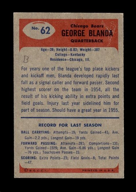 1955 Bowman Set Break 62 George Blanda VG VGEX GMCARDS EBay