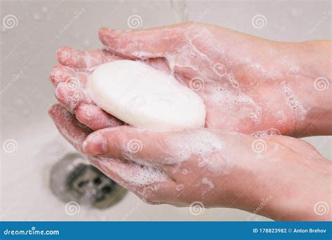 A Man Holds Soap In His Hands Hand Washing With Soap Hands In Soap