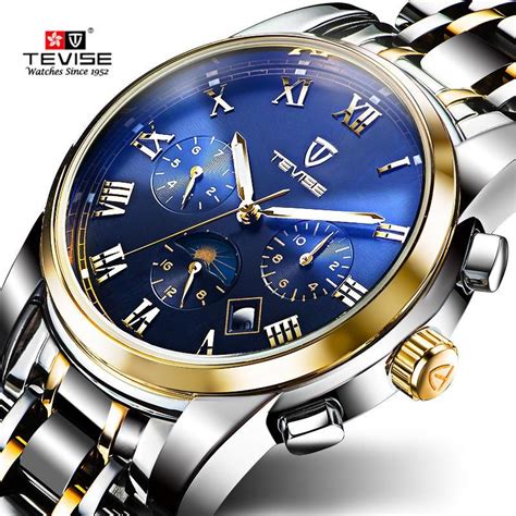 TEVISE Men Watch Mechanical Automatic Self Wind Stainless Steel Moon