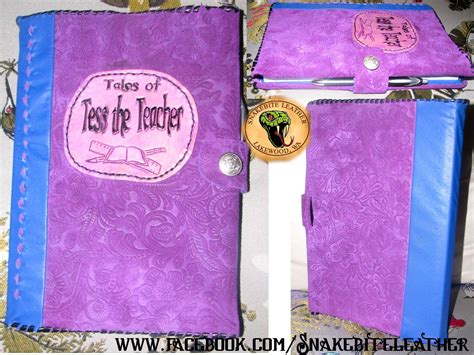 Custom Journal Cover Made From Embossed Purple And Clue Leather Hand